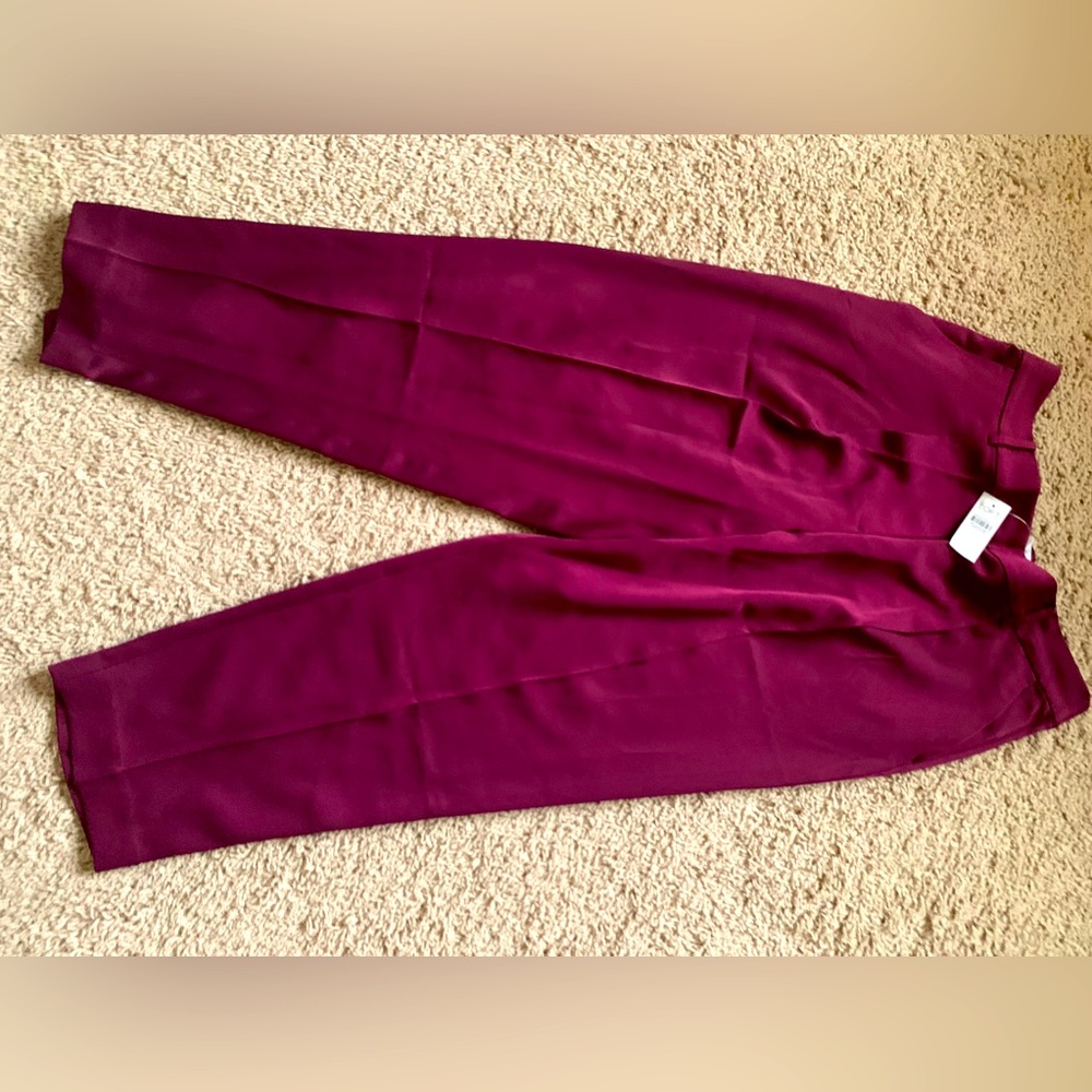 Loft pull-on deep wine satin blend mix pants. NWT.